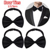 Set of three black knit bow ties for men shown with a close-up of a necktie arrangement.