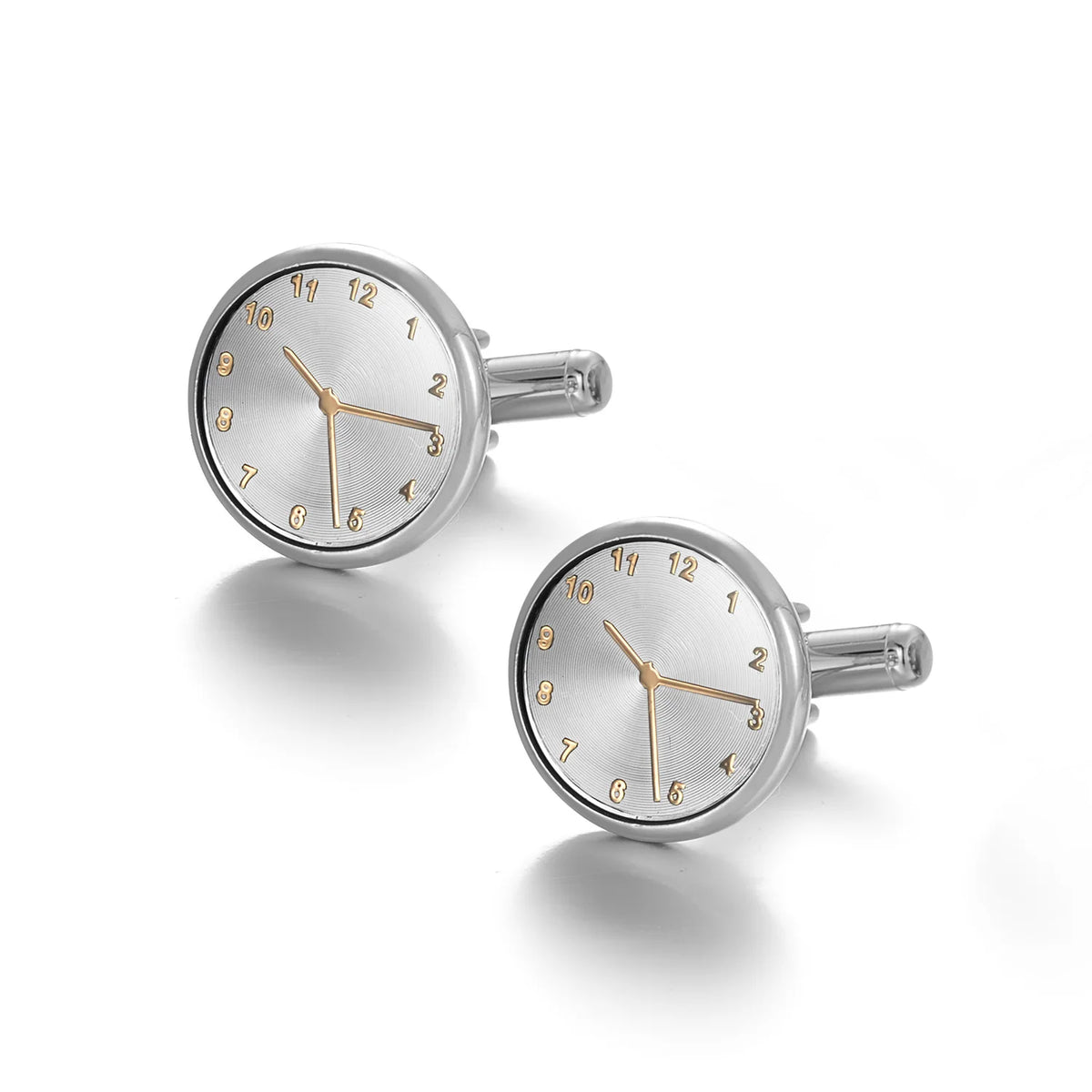 A silver-toned watch with a gold-toned hand and a round face, shown against a white background.