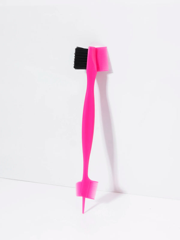 A bright pink precision edge control hair combing set with black bristles, shown against a white background.