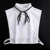 White blouse with a fashionable false collar and tie-up neck detail