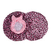 Pink leopard print satin sleep bonnet with a bow