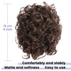 Dark brown synthetic curly hairpiece used for a messy bun or chignon