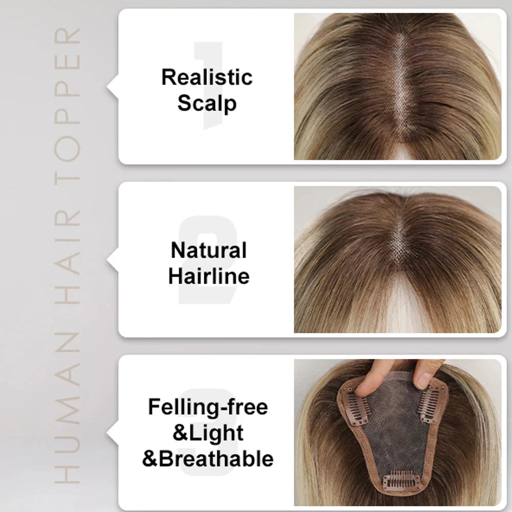 12 Inch Light Brown Blonde Ombre Lace Base Hair Topper