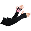 Black arm sleeves with pink cat paw prints on the hand and wrist for cosplay or sun protection