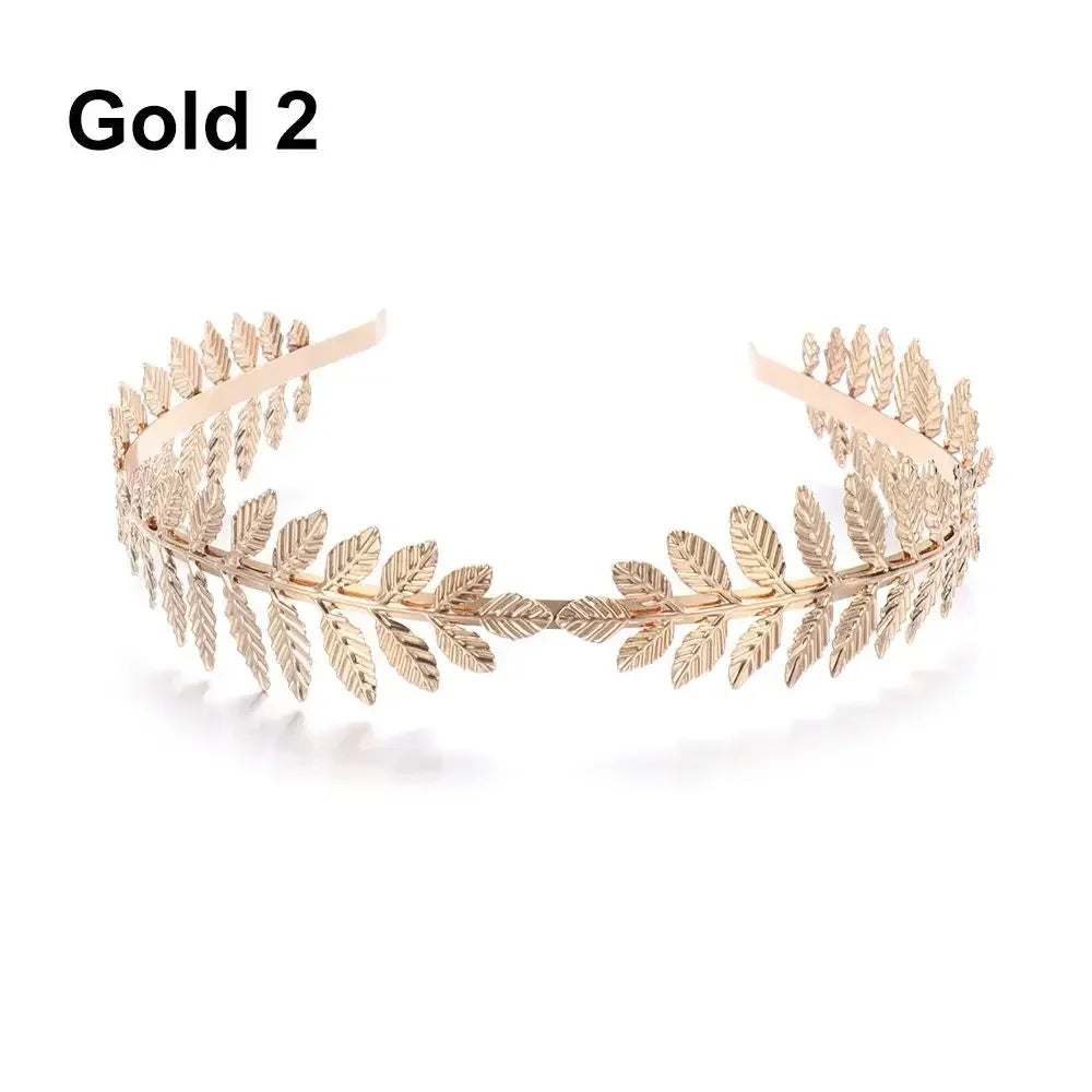 Gold leaf headband featuring delicate gold leaves for bridal or party accessories