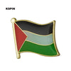 A lapel pin badge featuring a flag design with red, green, and black stripes on a gold-colored metal background.
