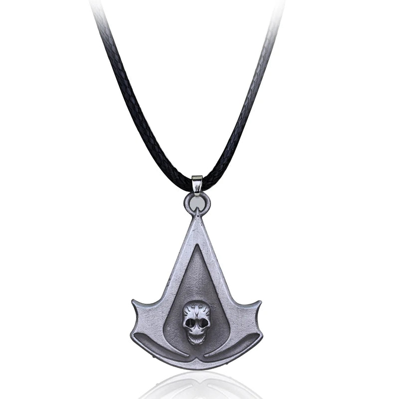 Stainless steel pendant necklace featuring an arrowhead design with a skull motif