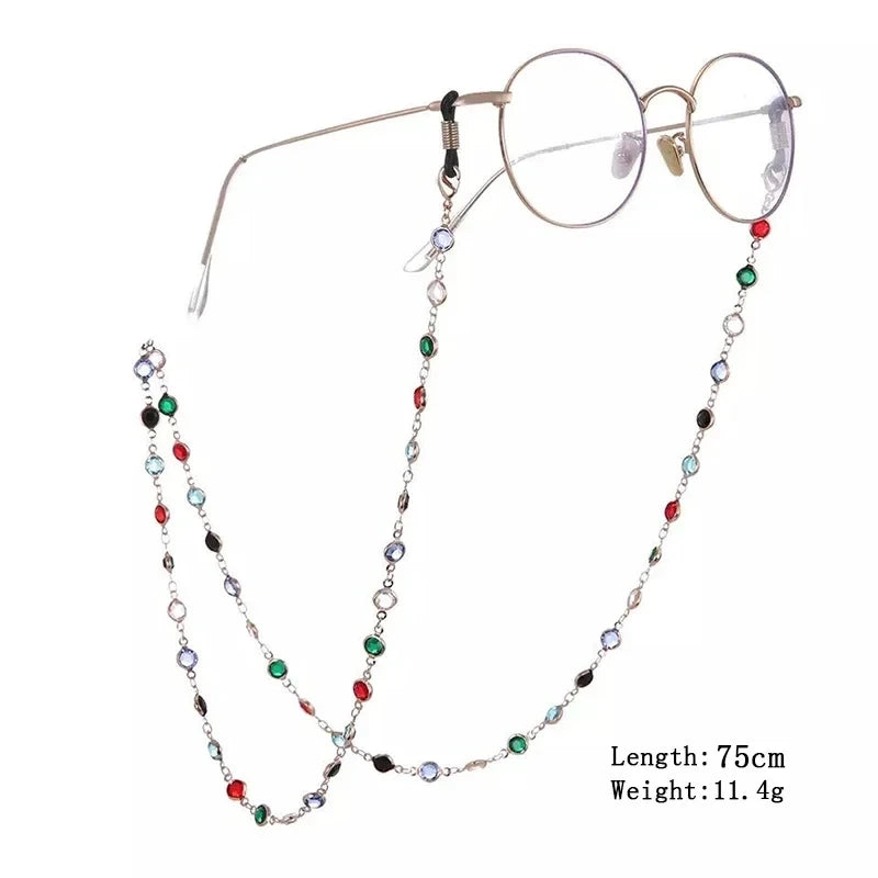 Cadena de gafas con marco transparente hecho de cuentas de cristal de colores para mujeres