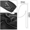 Black silky durag shower cap bandana shown in various folds and a flat layout with dimensions.
