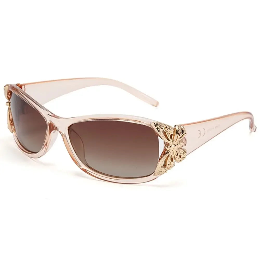 Vintage butterfly wrap sunglasses with rose gold frames and gold floral accents