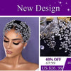Nahaufnahme eines Models mit einem funkelnden Kristall-Rhinestone-Brautkranz mit aufwendigen floralen Details.
