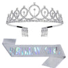 A sparkling silver tiara crown and a matching glittery birthday girl sash.