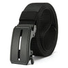 Black tactical canvas utility belt with a buckle and woven strap shown from the side.