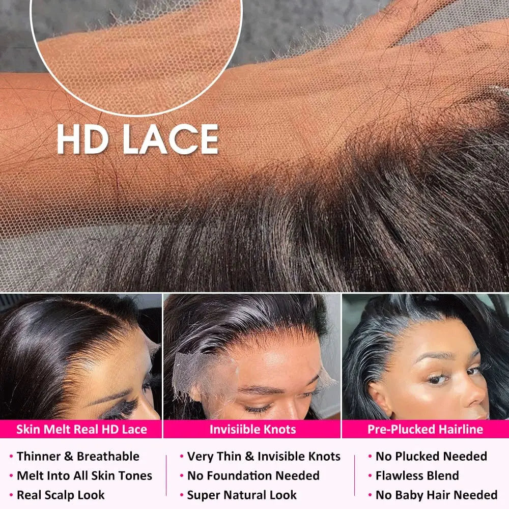 Close-up of HD lace material showing thin invisible knots and a flawless blend for a wig.