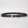 Black smooth double-sided belt with a gold C-shaped buckle.