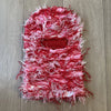 Bonnet balaclava tricoté rouge et rose délavé avec texture duveteuse