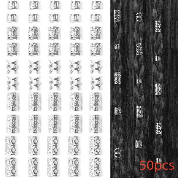 Silver alloy hair jewelry pieces used for braiding and dreadlocks