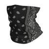 Bandana de cuello negro estilo chicano con intrincados patrones y bordes blancos