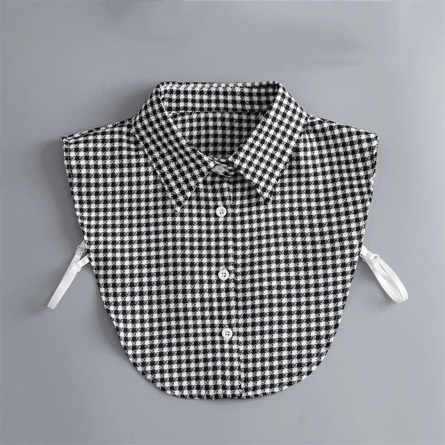 Black and white checkered blouse with a false collar and detachable neckline
