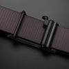 A close-up view of a dark brown PU leather fashion belt with a black buckle and ribbed texture.