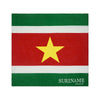 Grün-weiß-rot gestreiftes Stoffmuster mit gelbem Stern, das die Flagge von Suriname darstellt.