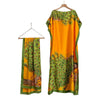 Étole châle orange et vert vif avec motif floral papillon paon.