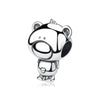 A shiny silver charm shaped like a cute bear with a heart detail.