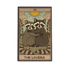 Tarot card VI The Lovers featuring two pandas embracing under a bright sun.