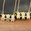 Un ensemble de cinq colliers pendentifs en CZ doré représentant des silhouettes féminines stylisées et mignonnes.