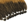 A bundle of long curly hair extensions in a dark brown color