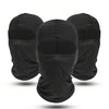 A set of three black quick-dry balaclavas for sports and outdoor activities.