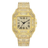 A gold-toned luxury men's quartz business watch with a diamond-encrusted bezel and bracelet.