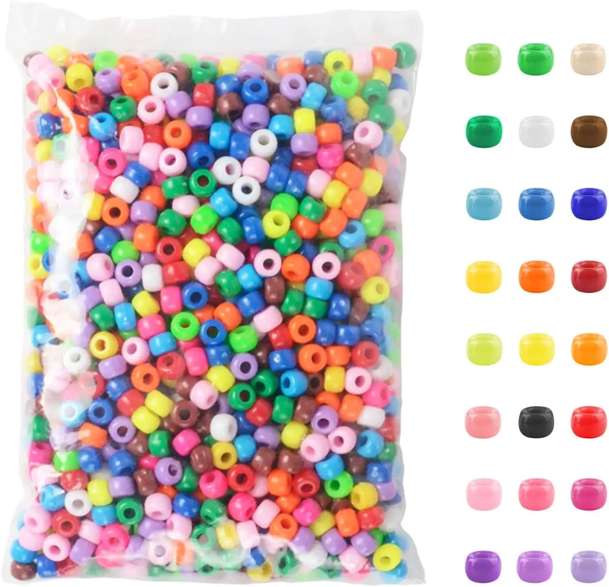 A bag filled with various colorful acrylic pony beads for DIY jewelry making