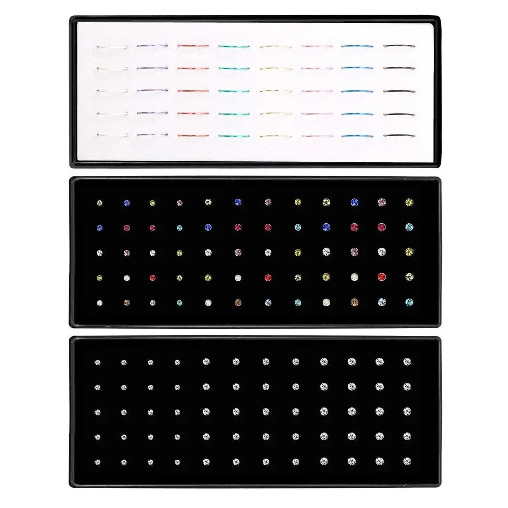 A set of fashion crystal stainless steel nose stud piercing jewelry.