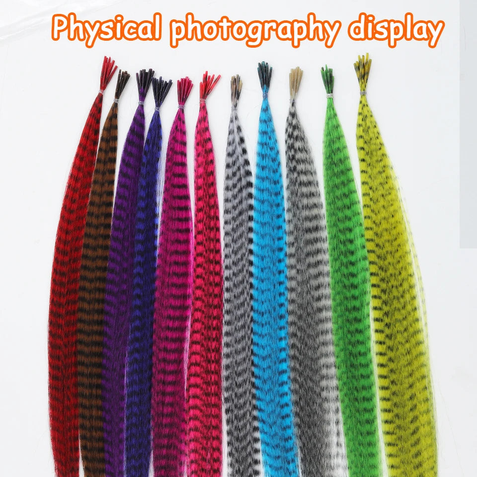 Exhibición de varias extensiones de cabello sintético de pluma de 16 pulgadas en arreglo vertical