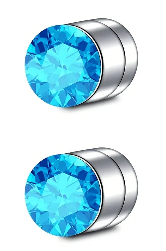 A pair of magnetic nose stud earrings made of stainless steel and cubic zirconia stones.