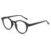 A pair of black anti-blue light reading glasses viewed from the front.
