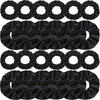 A collection of black satin elastic hair ties for ponytail holders.