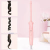 A pink mini 9mm ceramic curling iron with a metal barrel is shown against a light background.