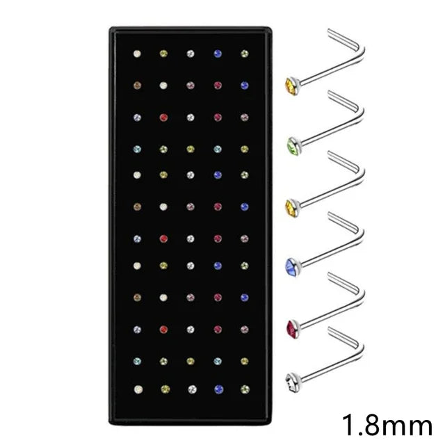 A set of stainless steel nose studs and body piercing jewelry with 1.8mm length.