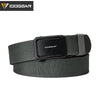 Black tactical nylon belt with a black ratchet buckle and a black strap.