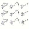 Three pairs of heart star zirconia nostril stud earrings shown in various angles
