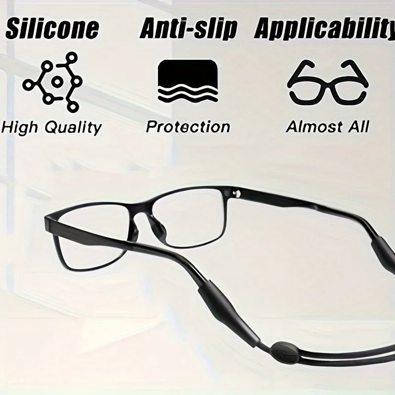 Black silicone anti-slip straps designed for eyeglasses, showing high quality and applicability.