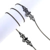 Black metal link eyeglass straps for glasses and sunglasses displayed on a white background