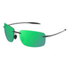 Rimlose Sportbrille mit leuchtend grünen Linsen und schwarzen Rahmen