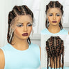 Gros plan d'une femme modélisant des extensions de cheveux tressés synthétiques brun foncé