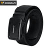 Black tactical nylon belt with a quick-adjust ratchet buckle shown from the side.