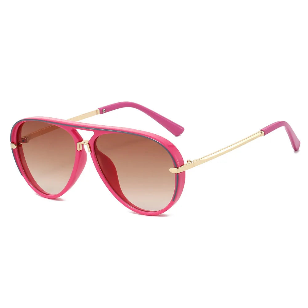 Pink-framed Pilot style UV400 aviation sunglasses with gold accents