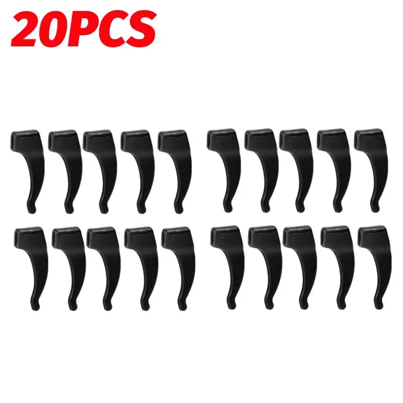 A set of 20 silicone anti-slip ear hooks for eyeglasses.