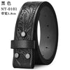 Black NT-0101 vintage Western PU leather belt with embossed design and silver buckle